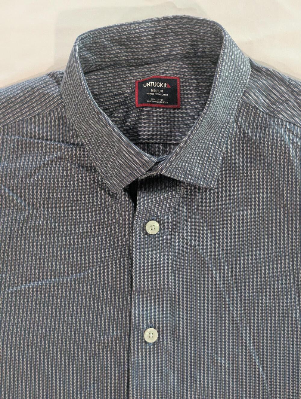 UNTUCKit Shirt Mens M Blue Herringbone Long Sleeve Button Up Slim Fit Non Iron